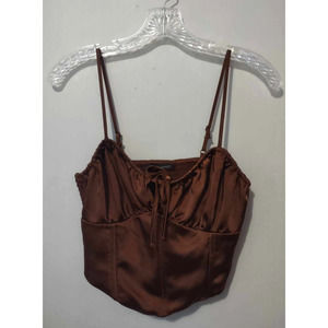 Kendall & Kylie Brown Satin Smocked Crop Top Size Small